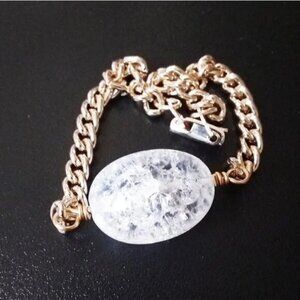 Huge Crackle Glass Focal Bead Bracelet • Gold Plated Chain • Evenings Date Night